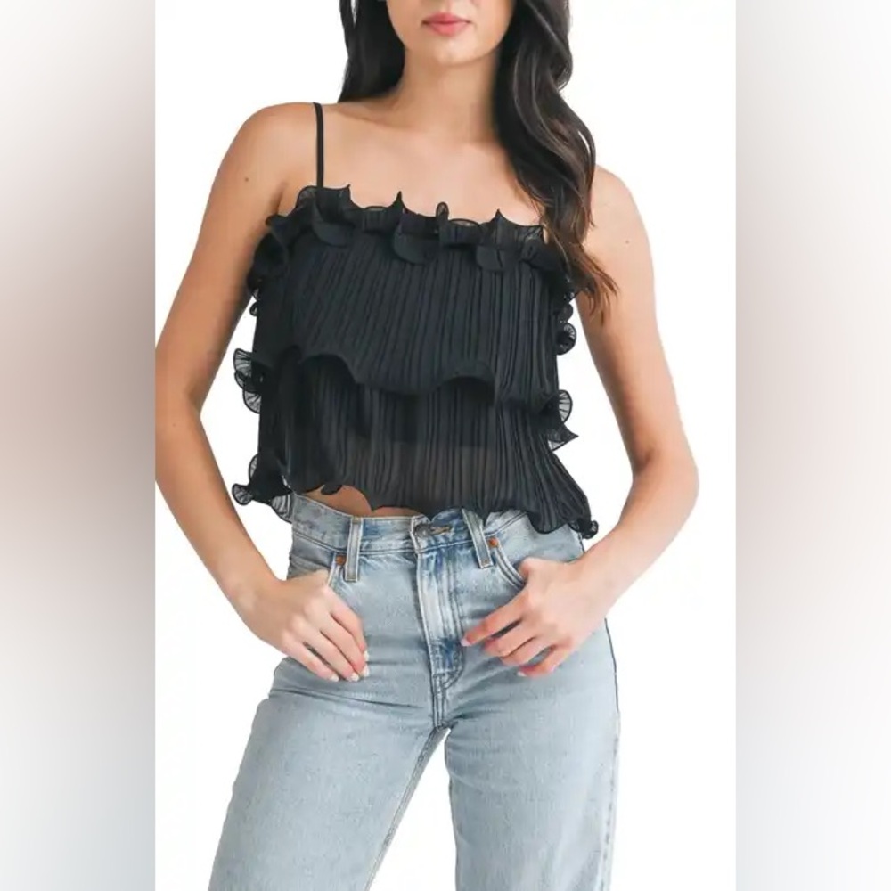 Lush- Ruffle Spaghetti Strap Top-Size Large